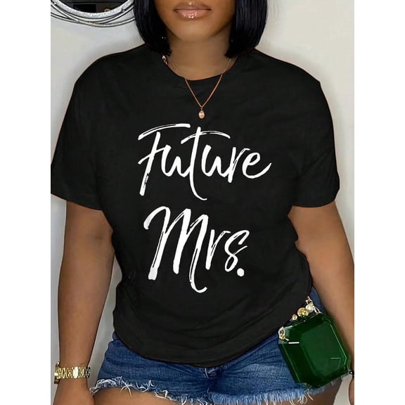 100% Cotton Wedding Engagement Gift for Women Fiance Gift Future Mrs. T-Shirt Women's Graphic Tee Casual Tops