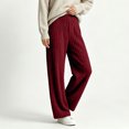 thumbnail image 2 of Njagoc3 Pants for Women | High Waist Drawstring Wide Leg Trousers with Ribbed Detail | Relaxed Loose Fit for Fall Casual Daily Wear & Relaxed Activities，Wine，M, 2 of 6