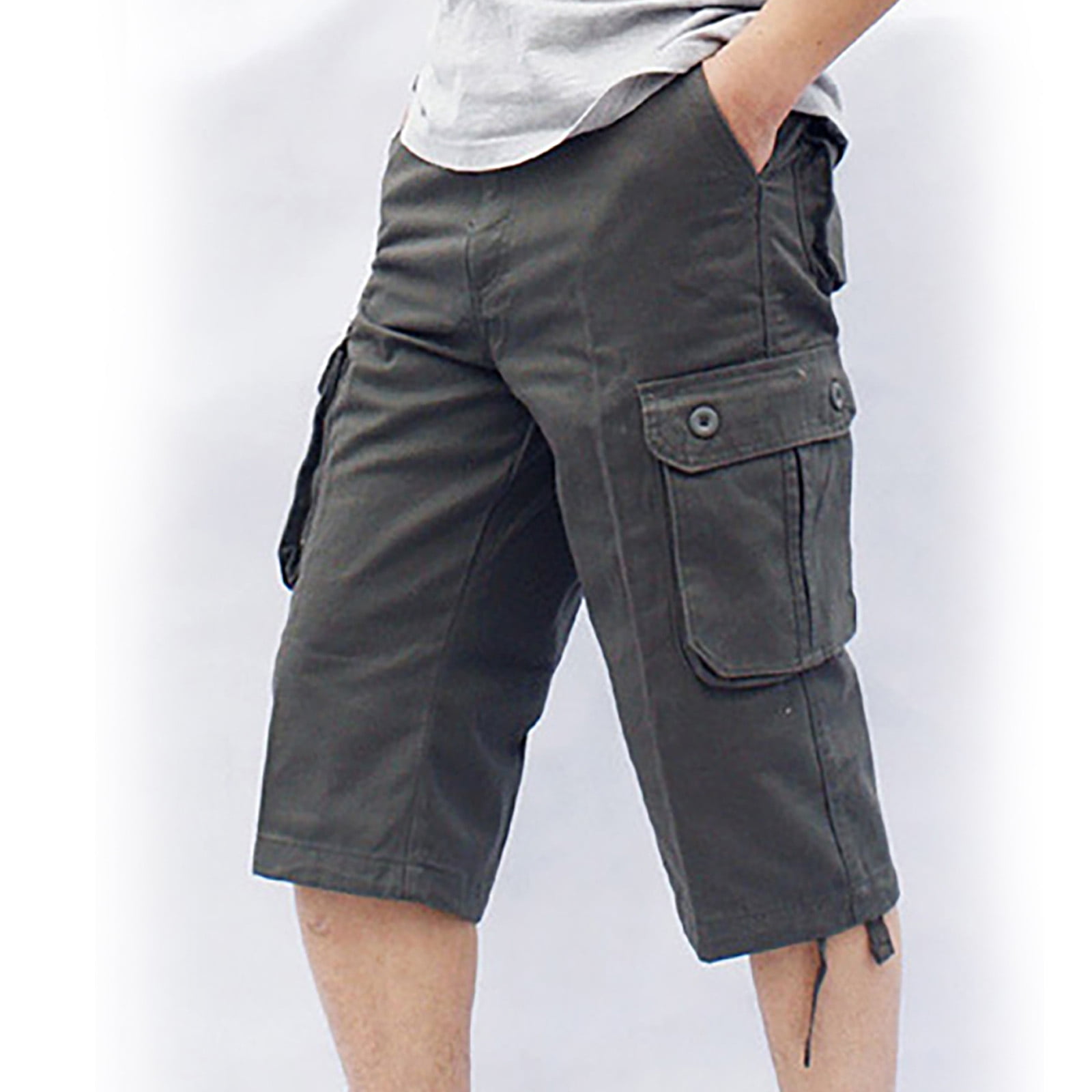 JUUYY Men's Cargo Capris Soft Cropped Pants Cotton Loose