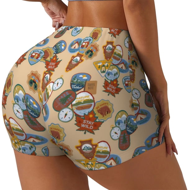 Fotbe Camp Badge Shorts Sin Costuras – Shorts Deportivos de Cintura Alta para Mujer, Elásticos para Gimnasio, Yoga, Running o Ciclismo-Small