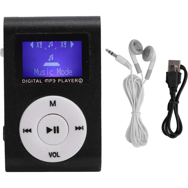 Mini reproductor de música Mp3, (negro), mini reproductor de Mp3 deportivo portátil con clip trasero + pantalla LCD, compatible con tarjeta de memoria de hasta 32G