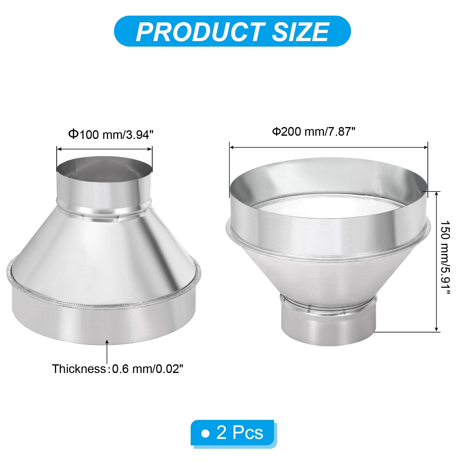 Uxcell 2 Pcs 4" to 8" Galvanized Steel Round Duct Reducer Adapter Connector,Silver Tone