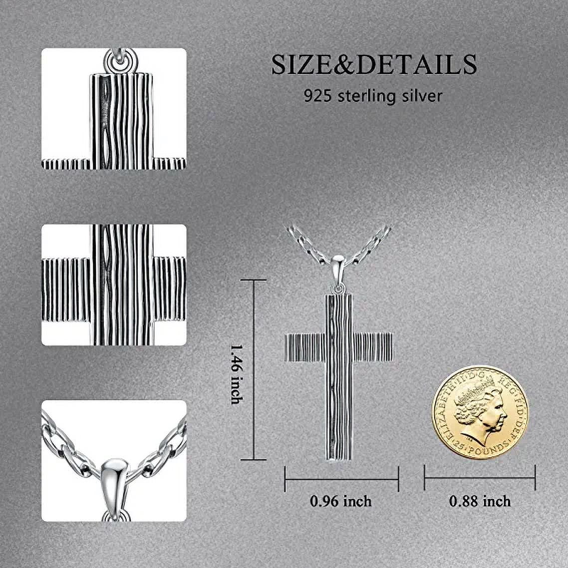 SISGEM 925 Sterling Silver Cross Pendant Necklace Cross Jewelry for Men