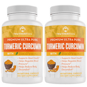 Truthentics Turmeric Curcumin 1300mg with Bioperine Black Pepper (2 Pack) - Organic Turmeric - Max Absorption - Healthy Inflammatory Support - 120 Capsules