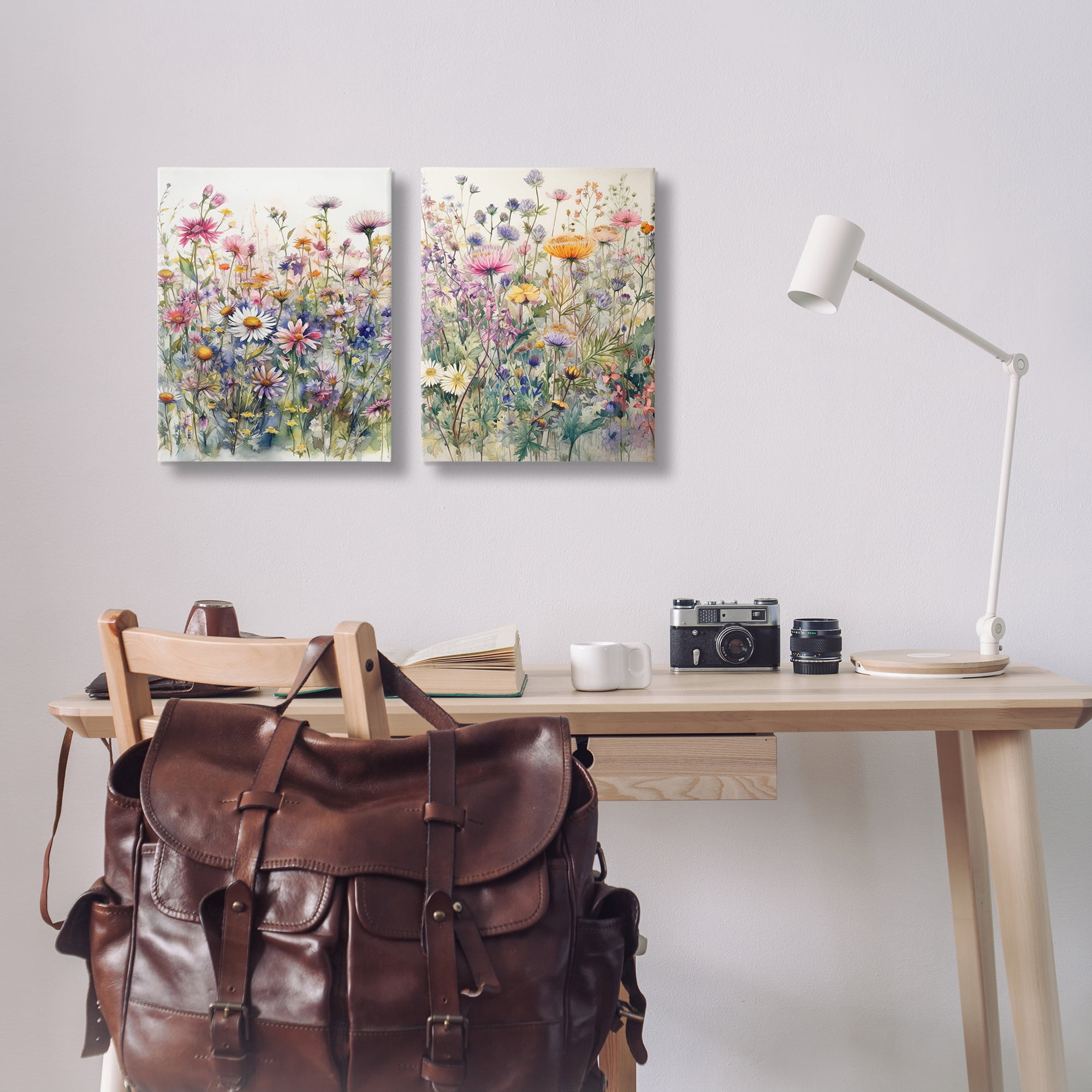 Stupell Industries Watercolor Daisy & Aster Field Plants & Flowers Painting Wrapped Canvas Art Print Wall Art, 16 x 20, Set of 2