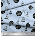 thumbnail image 3 of Soimoi Blue Rayon Crepe Fabric Text & Tree Christmas Print Fabric by the Yard 46 Inch Wide, 3 of 3