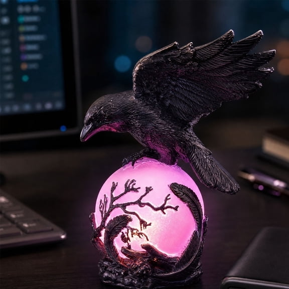 Diceymbol Halloween Raven LED Light Figurine Spooky Decor for Table Patio Yard Home Halloween Home Decorations 7 Inch