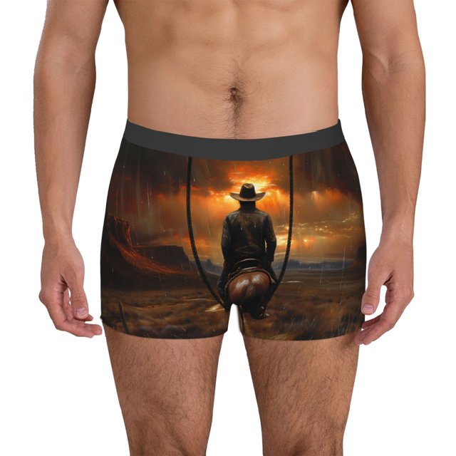 Fotbe Western Rainy Desert Cowboy Calzoncillos Tipo Boxer con Bolsa de Soporte Total para Hombre, X-Temp Fresco, Transpirable y de Secado Rápido-X-Large