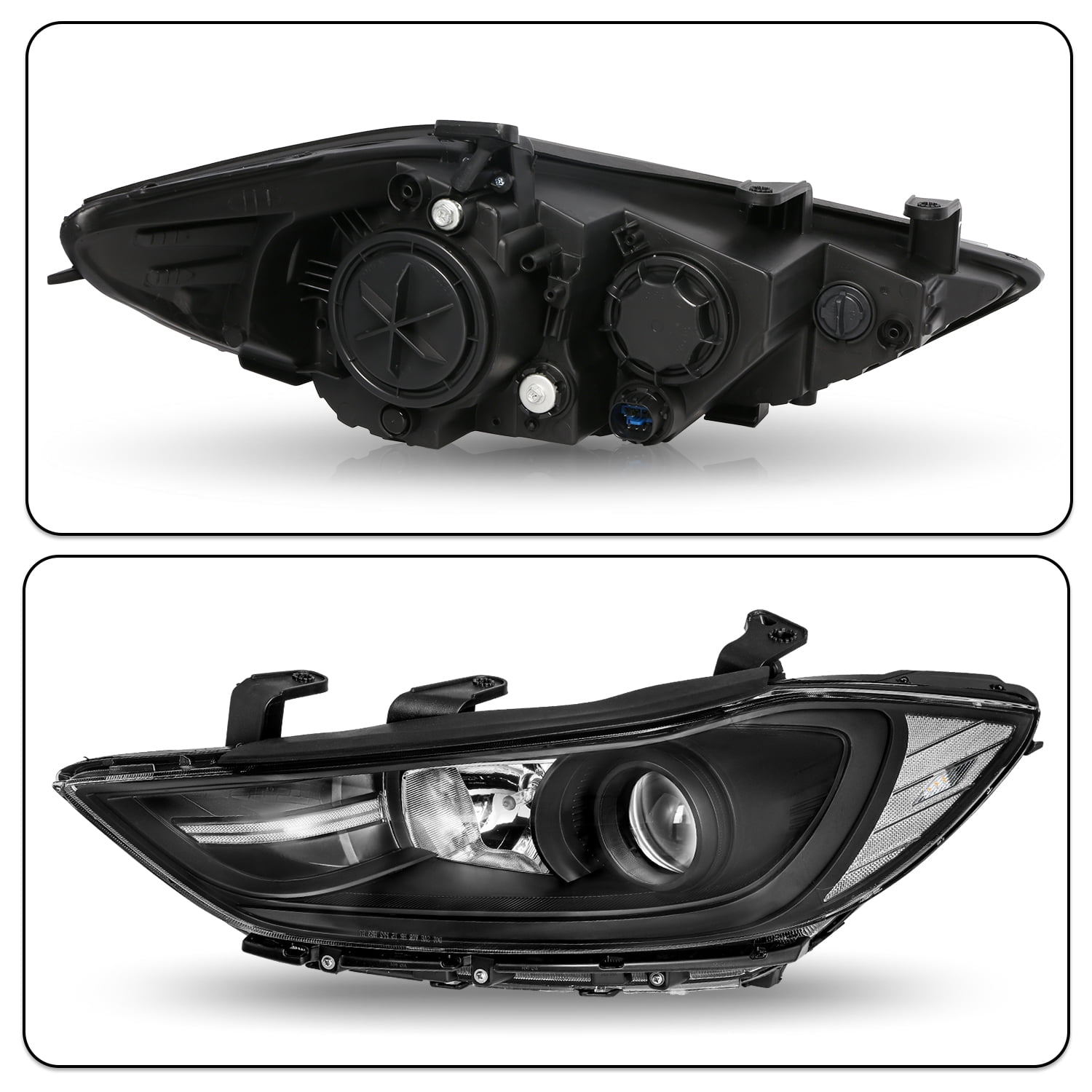 For 2017 2018 Hyundai Elantra Factory Halogen Projector Black Headlight Set Pair