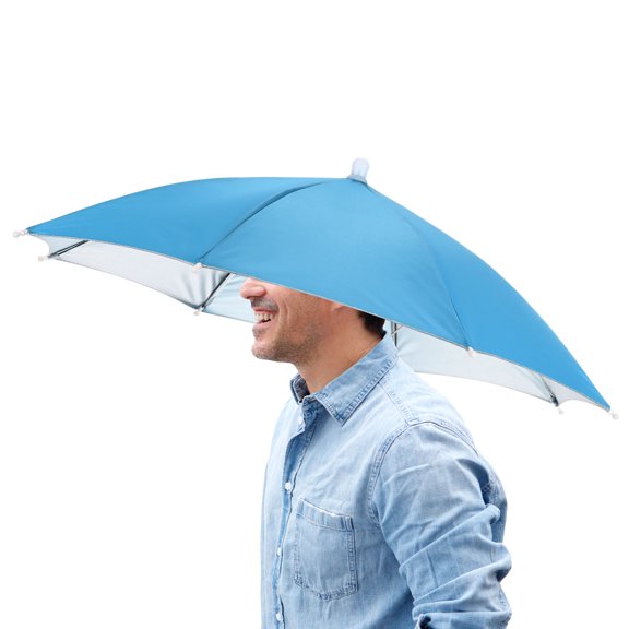 Uxcell 20.5" Headband Umbrella Hat [1 Pcs] - Hands Free Foldable Umbrella Cap Sun Hat Use for Fishing & Gardening & Hiking & Camping [Sky Blue]