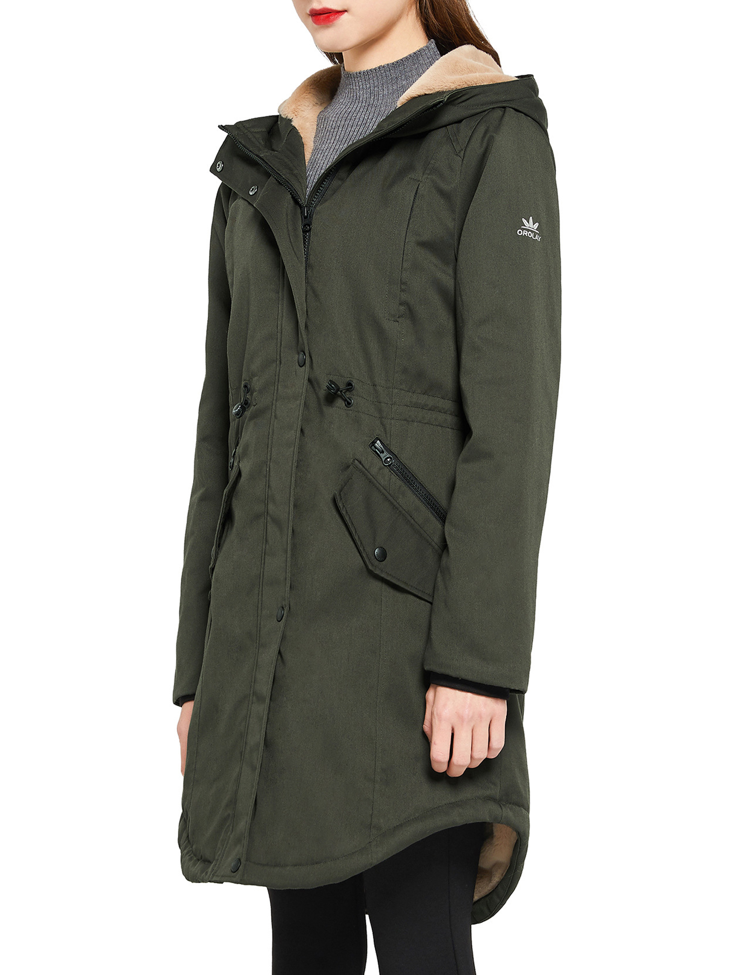 Orolay Women's Winter Parka Fleece Parka Warm Winter Coat Hoodie Jacket Mid length Winter Jacket Green XL - image 3 of 5