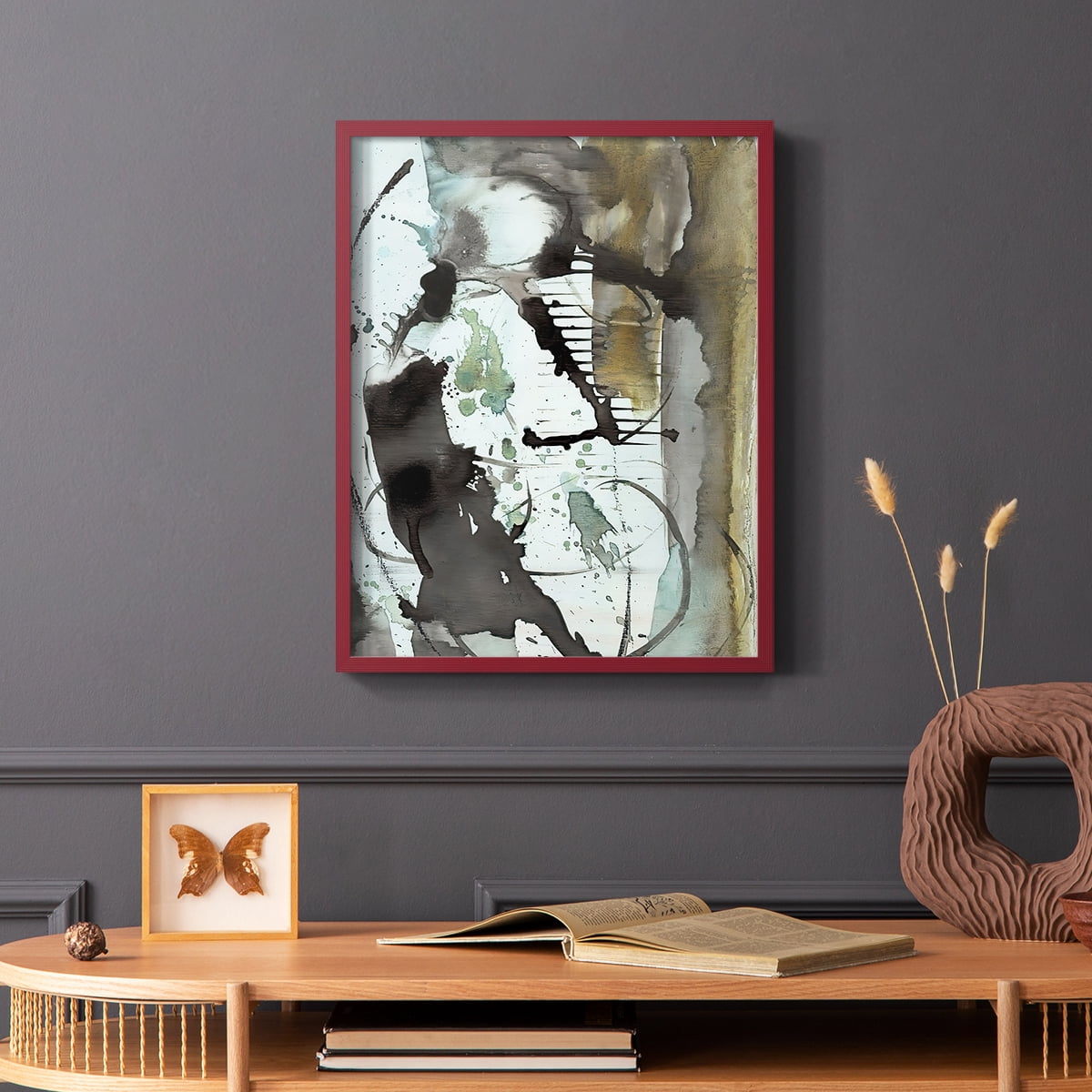Lyrical Abstract I in Red Solid Wood 11 x 14 Framed Print