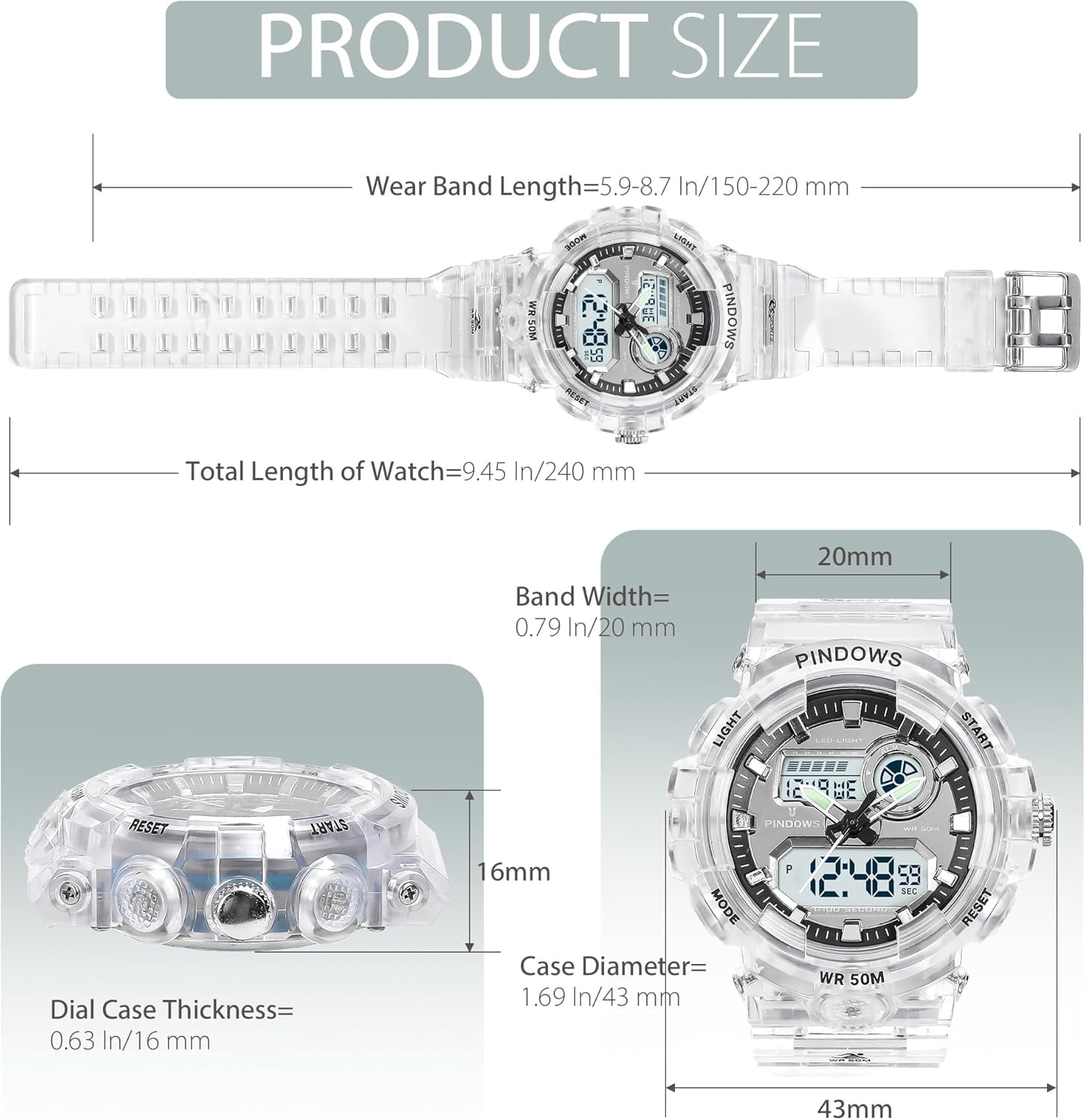 Womens Watch for Women Digital Sports Watch,7 Color LED Light Large Analog Digital Display Waterproof Watch with Alarm Stopwatch Hourly Chime Multi-Function Wrist Watches