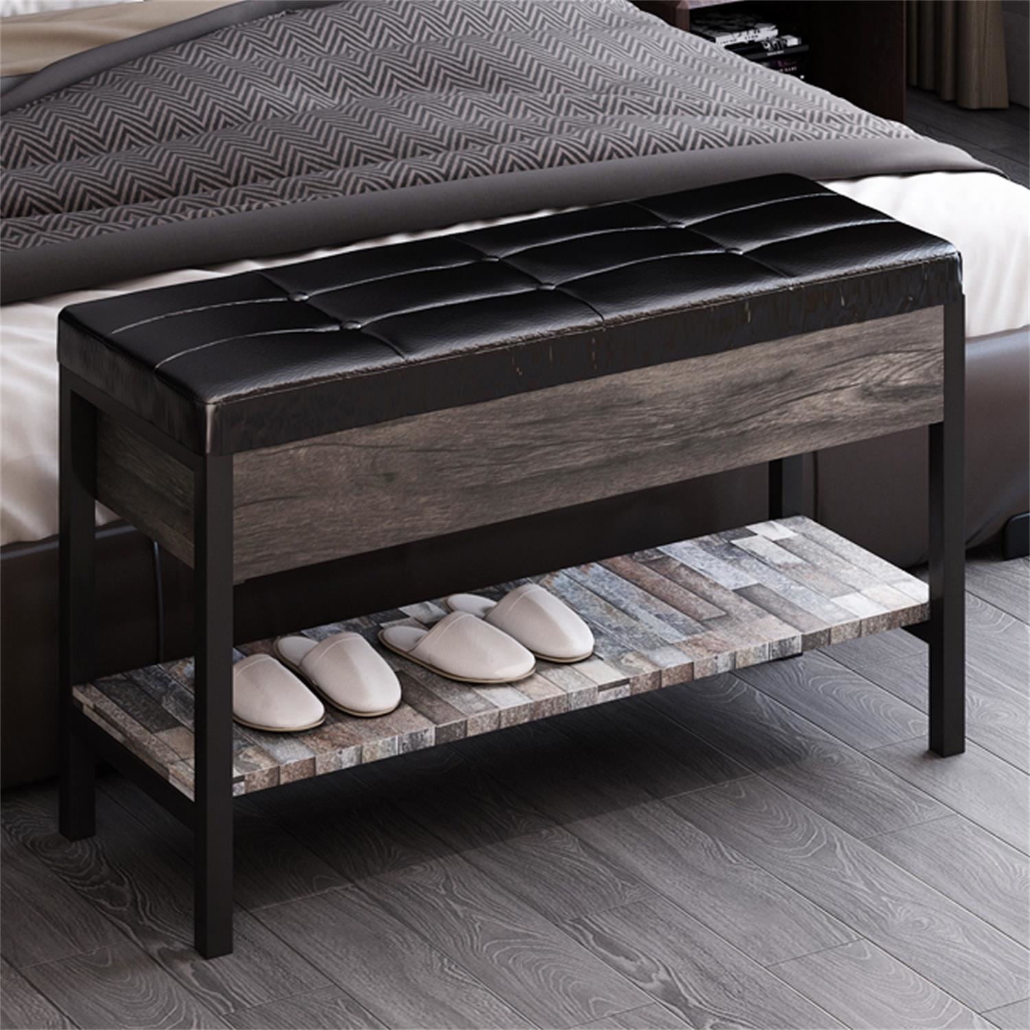 Kadyn Shoe Bench for Entryway, Modern Shoe Bench with Storage Box and Wood Shoe Shelf, Black Kadyn Shoe Bench for Entryway, Modern Shoe Bench with Storage Box and Wood Shoe Shelf, Black