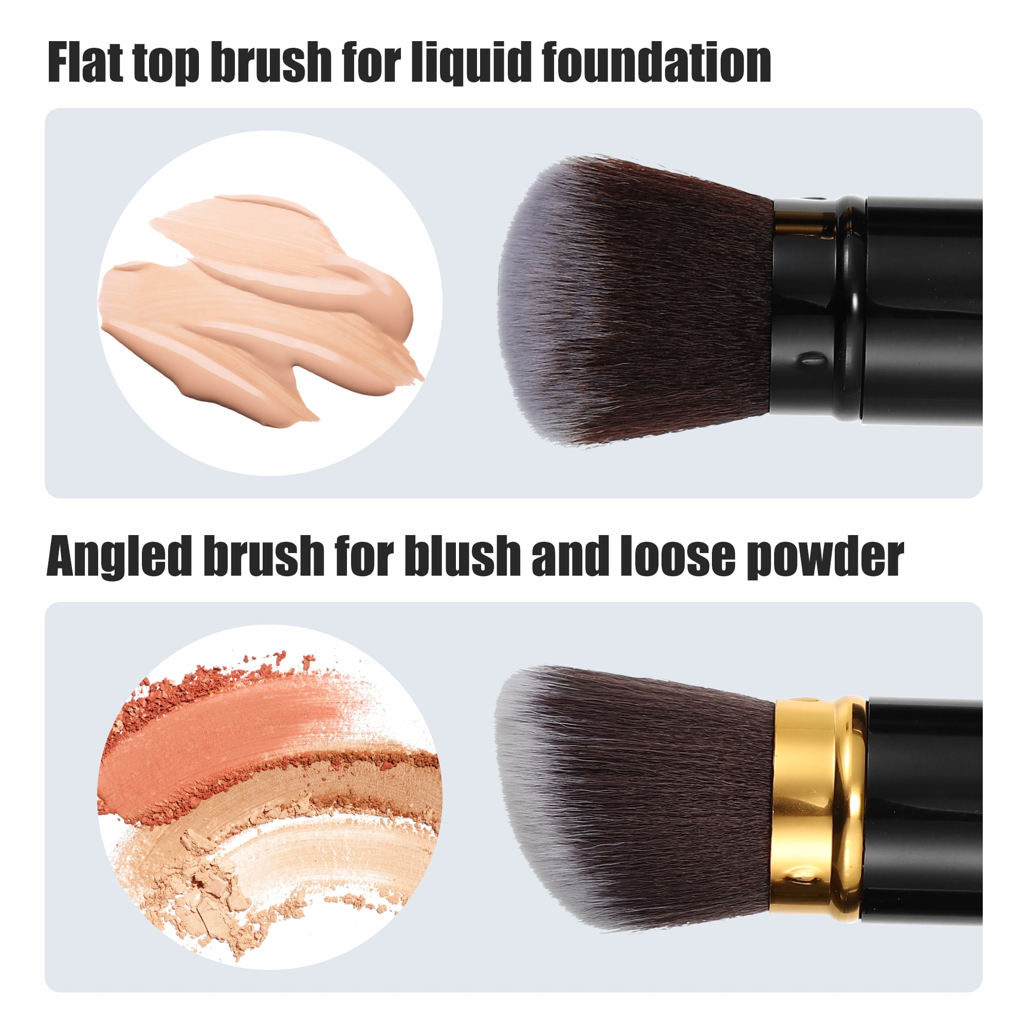 Unique Bargains Makeup Brush Kit Travel Retractable Angled Brush Highlight Black 2 Pcs