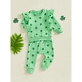 thumbnail image 4 of Toddler Baby Boy Girl St.Patrick's Day Outfit Shamrock Print Long Sleeve Crewneck Sweatshirt Tops and Pants Cute Clothes Set, 4 of 8