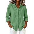 thumbnail image 2 of Aezemi Womens Button Hoodie Shirts Lightweight 3/4 Sleeve Loose Fit Drawstring Hooded Faux Cotton Linen Blouses Summer Spring Beach Vacation Sun Protection Tees S, 2 of 7