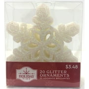 Holiday Time White Glitter Snowflake Christmas Ornaments, 20 Count