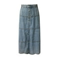 thumbnail image 5 of RUTAYY New Women Boho A-Line Layered Patchwork Denim Skirt Solid Color Flowy Swing Pleated Beach Skirts, 5 of 6