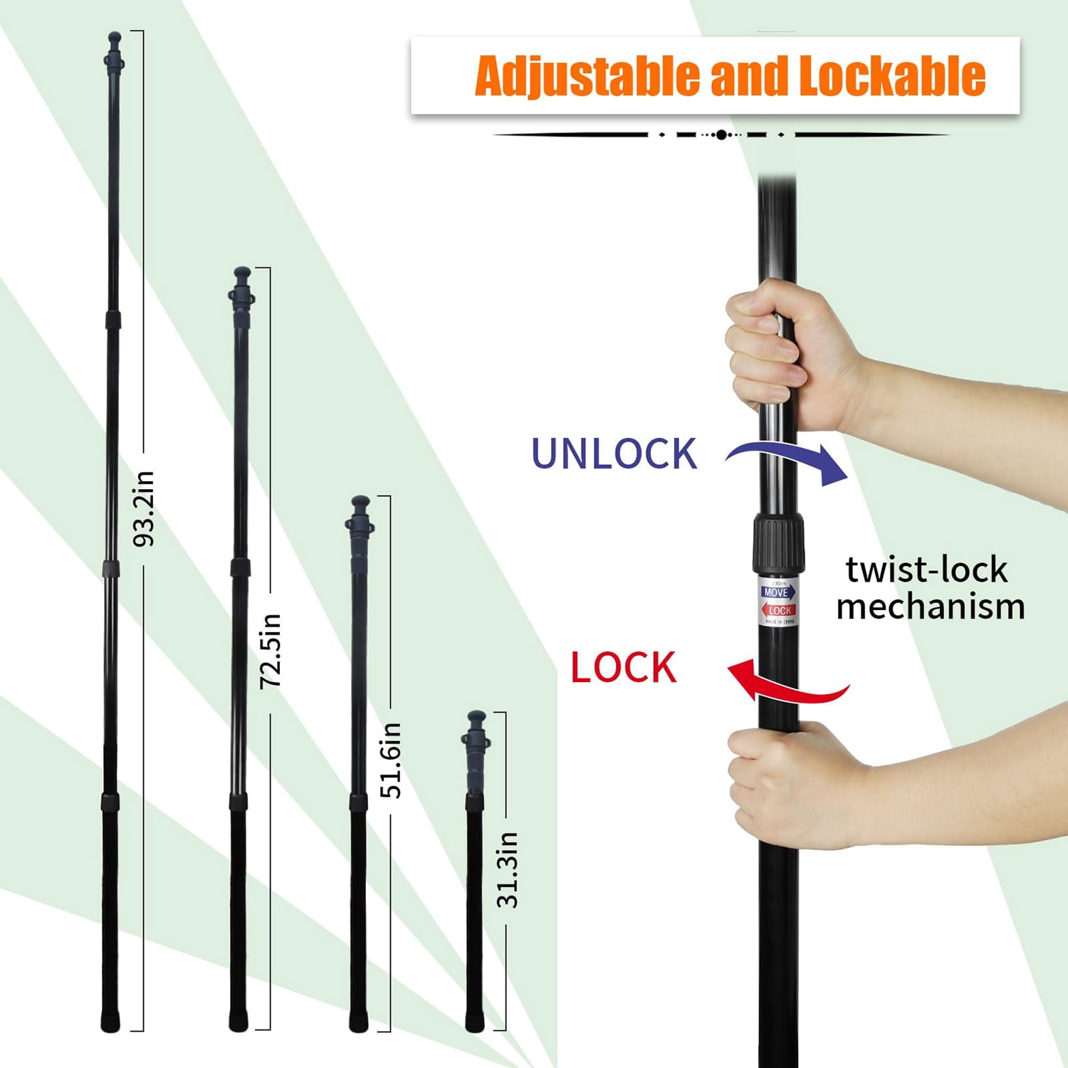 IC ICLOVER Tarp Poles - Telescoping Camping Tent Poles Replacement, Upgraded 4-Section Heavy Duty Aluminum Rods with Stakes & Guylines for Rain Fly, Camping Shelter, Awning Canopy RV Car, Set of 2