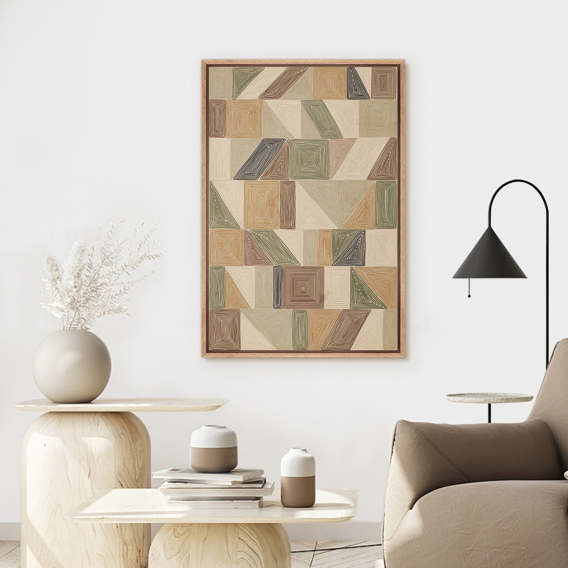 Mid Century Geometric Wall Art Print Minimalist Neutral Abstract Modern Home Decor