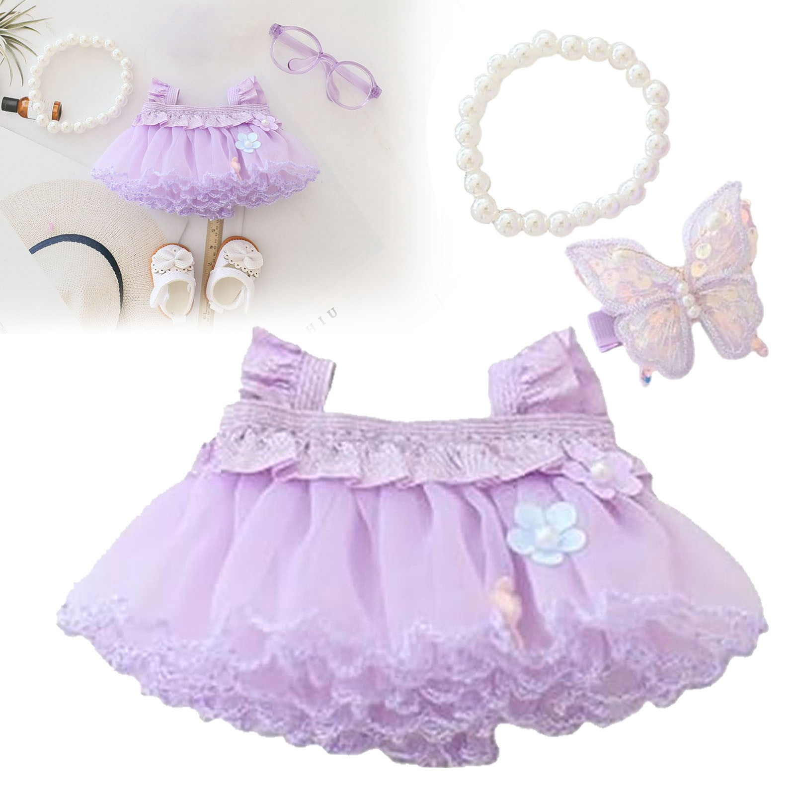Ensemble Robe Violette Et Nœud Pour Poupée 17 Cm – Tenue 2 Pièces élégante Pour Décoration