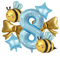 The bee balloon set with bowknot and star balloons is suitable for birthday party decorations.