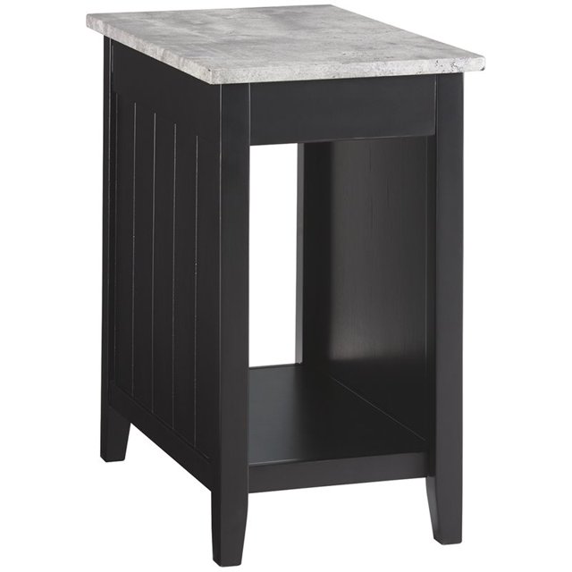 Ashley Diamenton Faux Concrete Top End Table with USB Ports in Black