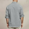 thumbnail image 5 of WTOBBYMen's Cotton Linen Blend Long Sleeve Shirt, Solid Color Breathable Button Down with Two Pockets for Daily Casual Wear & Travel Essentials,Light Gray XL, 5 of 5