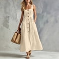 thumbnail image 2 of Summer Dresses for Women Casual Square Neck Sleeveless Smocked Maxi Sundress Party Wedding Guest Cotton Linen Dress,Sizes S-3XL, 2 of 9
