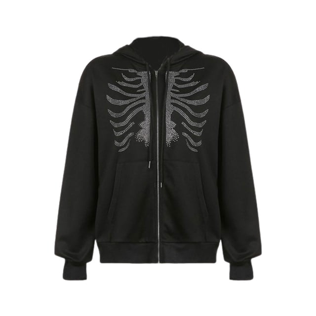 Minnieouse Acogedora sudadera con capucha y cremallera, compañera para un look informal y cómodo. Sudaderas con cremallera y capucha. Abrigos y chamarras negro L