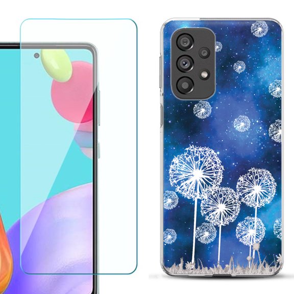 Slim-Fit Gel TPU Phone Case for Samsung Galaxy A33 5G, with Tempered Glass Screen Protector, by OneToughShield ® - Dandelion Stars