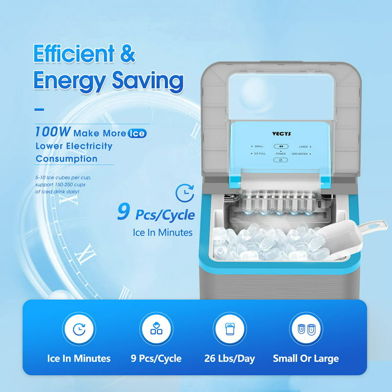 VECYS Countertop Ice Maker Machine, 9 Bullet Ice Cubes Ready in 8