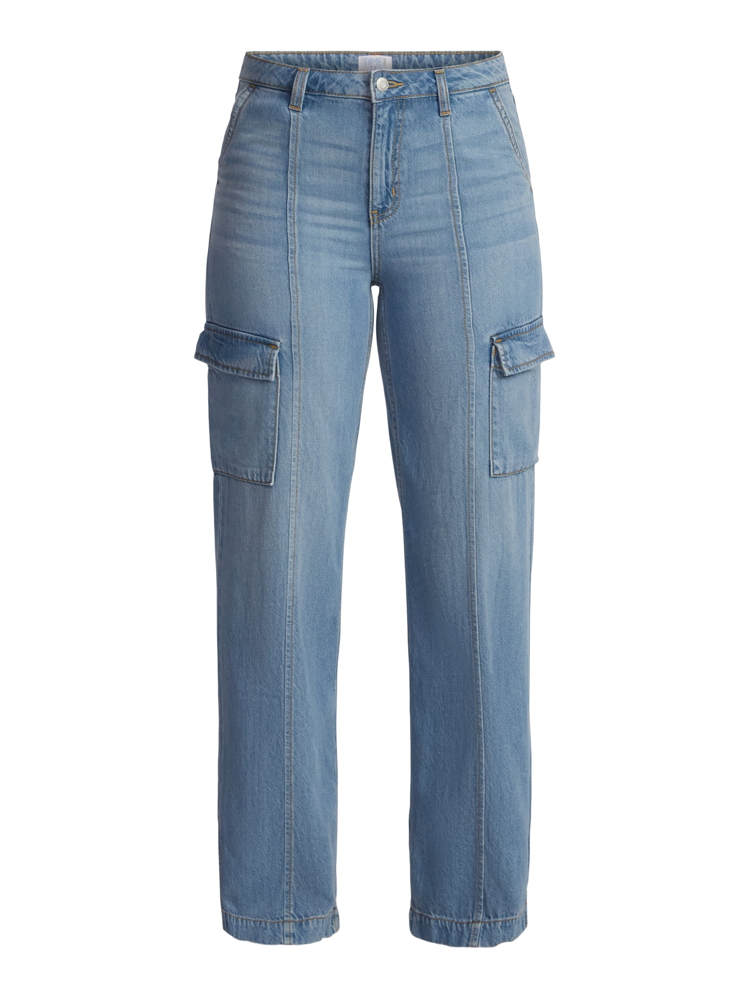 Time and Tru Women's Wide Leg Cargo Jeans, 31" Inseam, Sizes 0-20