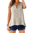 thumbnail image 5 of Tweang Sleeveless Shirts for Women Flowy Blouse Halter Solid Color Elegant Side Slit Summer Vacation Outfits Womens Cotton Linen Sleeveless Tank Tops Tanks Shirts Casual Comfy Summer Clothes Beige L, 5 of 9