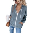 thumbnail image 3 of Women Zip Up Hoodie, Long Sleeve Solid Color Drawstring Sweatshirt, 3 of 6