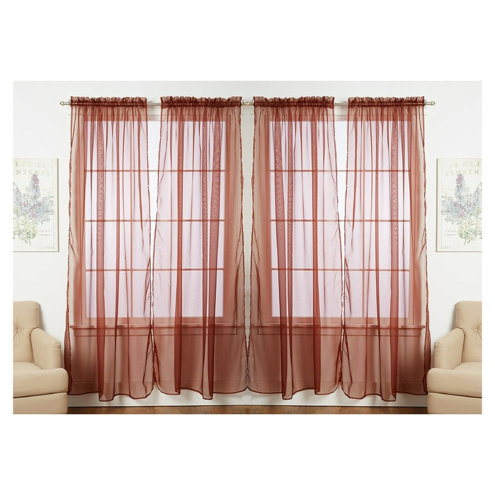 4PACK VALUE Solid Sheer Window Curtain Panels (CHOCOLATE) Walmart