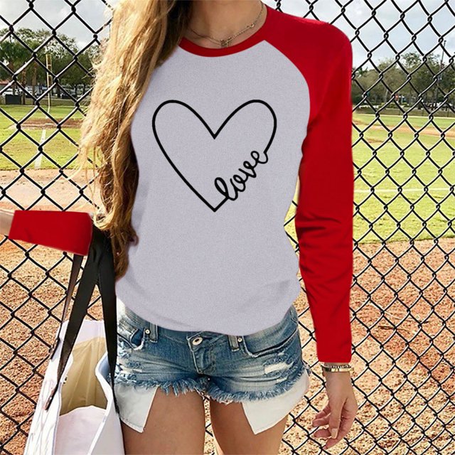Puntoco Mujeres Día de San Valentín Casual Manga larga O Cuello en forma de corazón top Puntoco Puntoco-1627