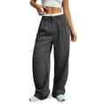 thumbnail image 3 of Womens Baggy Wide Leg Pants Casual Stripe Elastic Waisted Palazzo Harem Pants with Pockets Grey L, 3 of 7