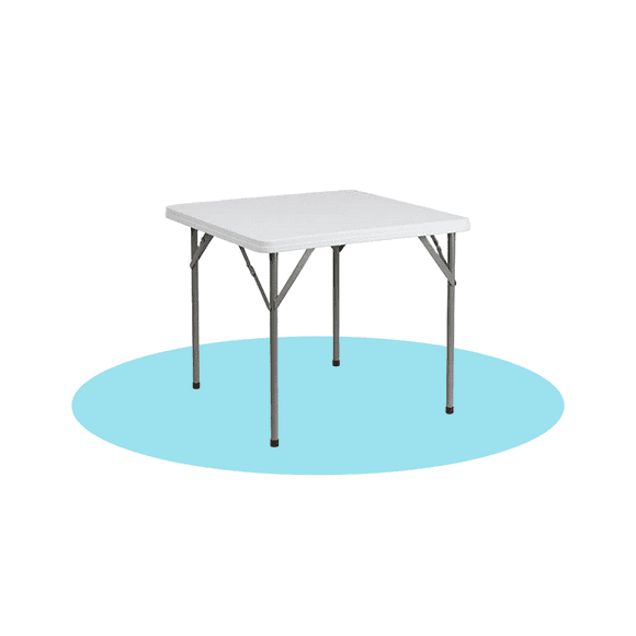 Square Resin Top, Steel Frame 34'' Folding Table, Light Grey