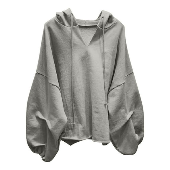 Women's Plus Size Batwing Sleeve V Neck Hoodie Casual Oversized Top Soft Comfortable Loose Fit Long Sleeve Pullover Sweatshirt For Effortless Style