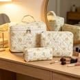 thumbnail image 3 of Lypsnake 3PCS Quilted Cotton Makeup Bag Set, Floral Print Large Travel Cosmetic Organizer, Lightweight Portable Toiletry Pouch for Women Travel Daily Use and Makeup Storage, 3 of 7