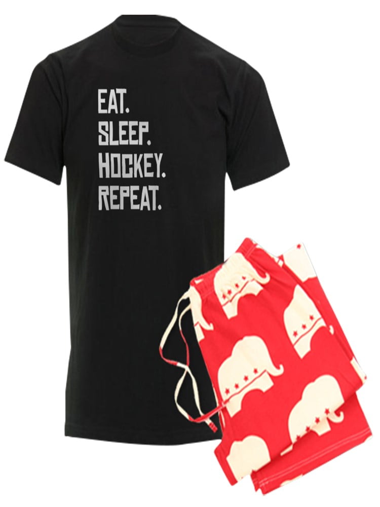CafePress Eat Sleep Hockey Repeat Pajamas Men's Dark Pajamas