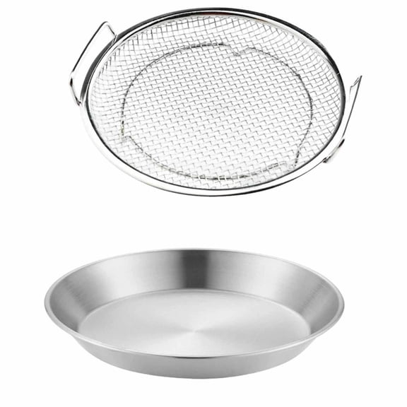Miwamany Stainless Steel Round Frying Drain Rack with Filter Mesh, 2-in-1 Oil Draining Pan Tray for BBQ Grilling Roasted Snack Serving, Rust-Proof Kitchen Camping Outdoor Cookware