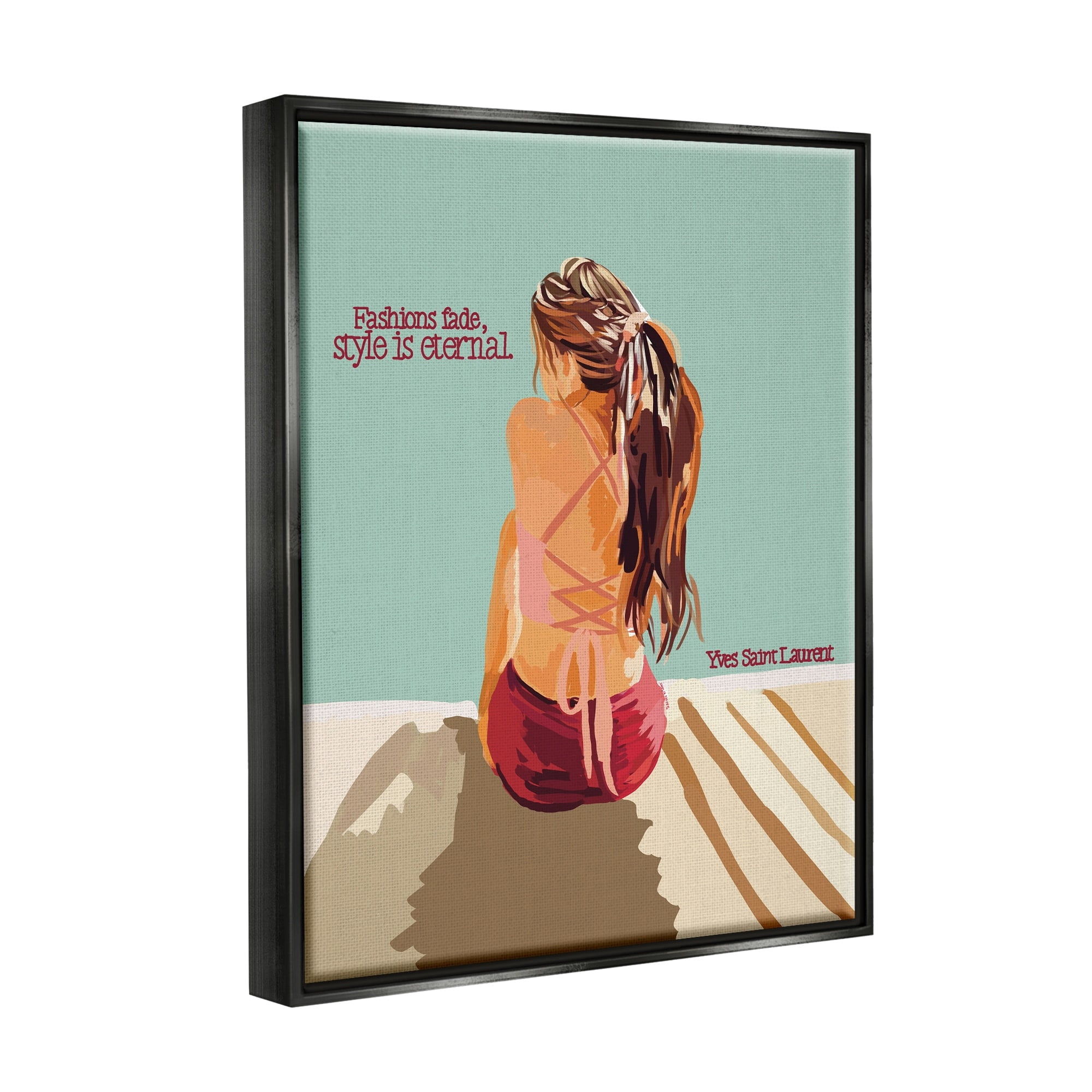 Stupell Industries Style is Eternal Motivating Fashion Quote Beach Woman Graphic Art Jet Black Floating Framed Canvas Print Wall Art, Design by Amelia Noyes