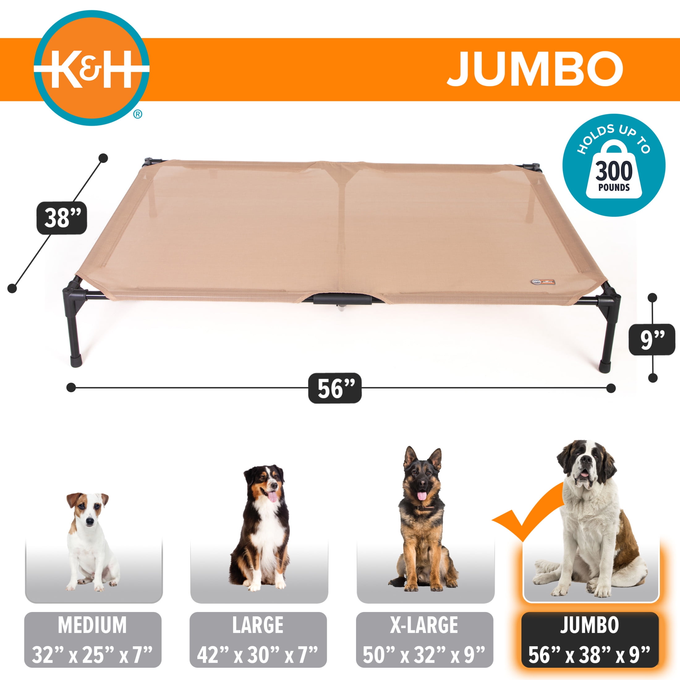 K&H Pet Products All Weather Pet Cot Tan Jumbo 56 X 38 X 9 Inches