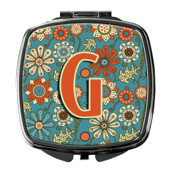 Letter G Flowers Retro Blue Compact Mirror CJ2012-GSCM