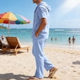 thumbnail image 6 of Men's 2 Piece Outfits Cotton Linen Vacation Summer Clothes Matching Short Sleeve Button Up Hoodie Pants Sets (XL, Light Blue), 6 of 8