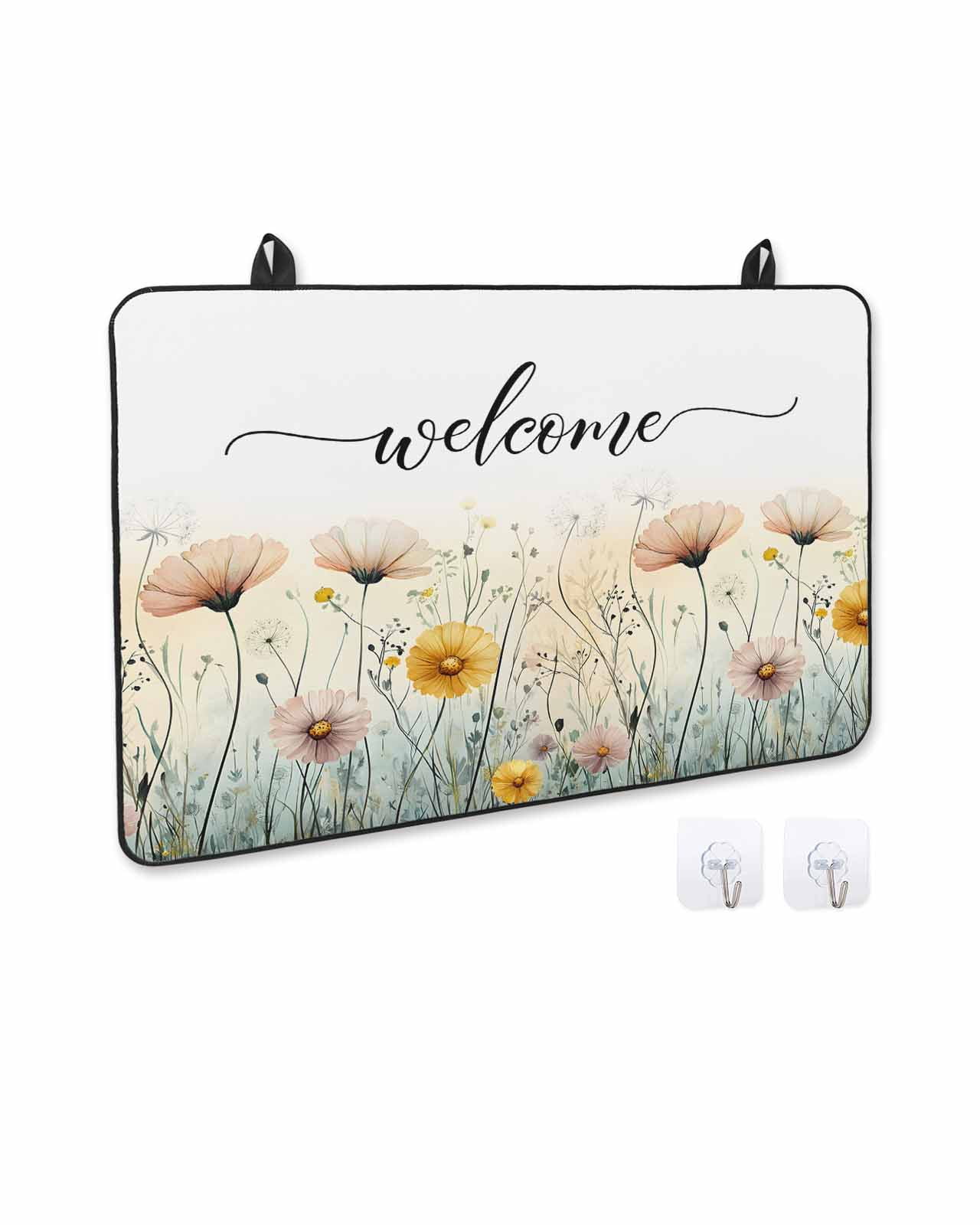nqOlkjepod Large Induction Cooktop Protector Mat 28.5"x20.5", Farmhouse Florals Stove Top Covers for Electric Stove, Watercolors Spring Botanical Wildflowers Stove Burner Cover Mats Stove Cover