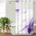thumbnail image 3 of Marble Purple No Hook Shower Curtain Waterproof,Bathroom Curtains with Snap in Liners and See Through Top Window,Gold White Modern Gradient Ocean Ripple Hotel Style Bathtub Curtains Shower 54"Wx78"L, 3 of 8